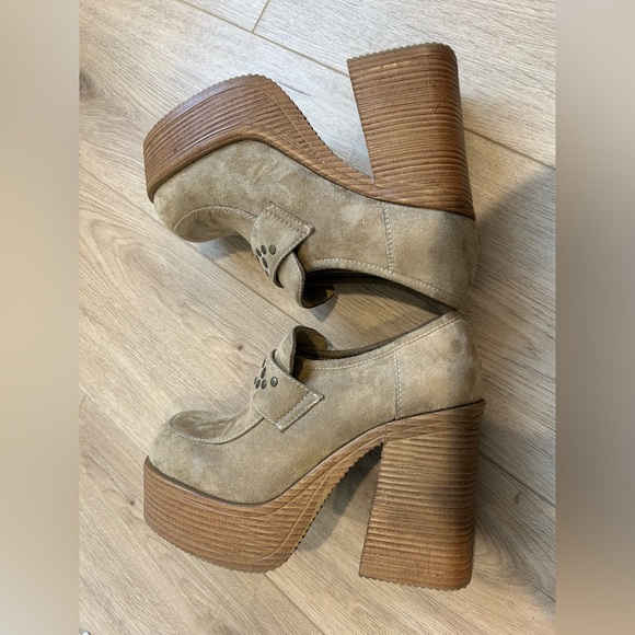 Vintage 90s Y2K Extra Chunky 1.5" Platform Suede Loafers Sz 8 - Picture 12 of 12